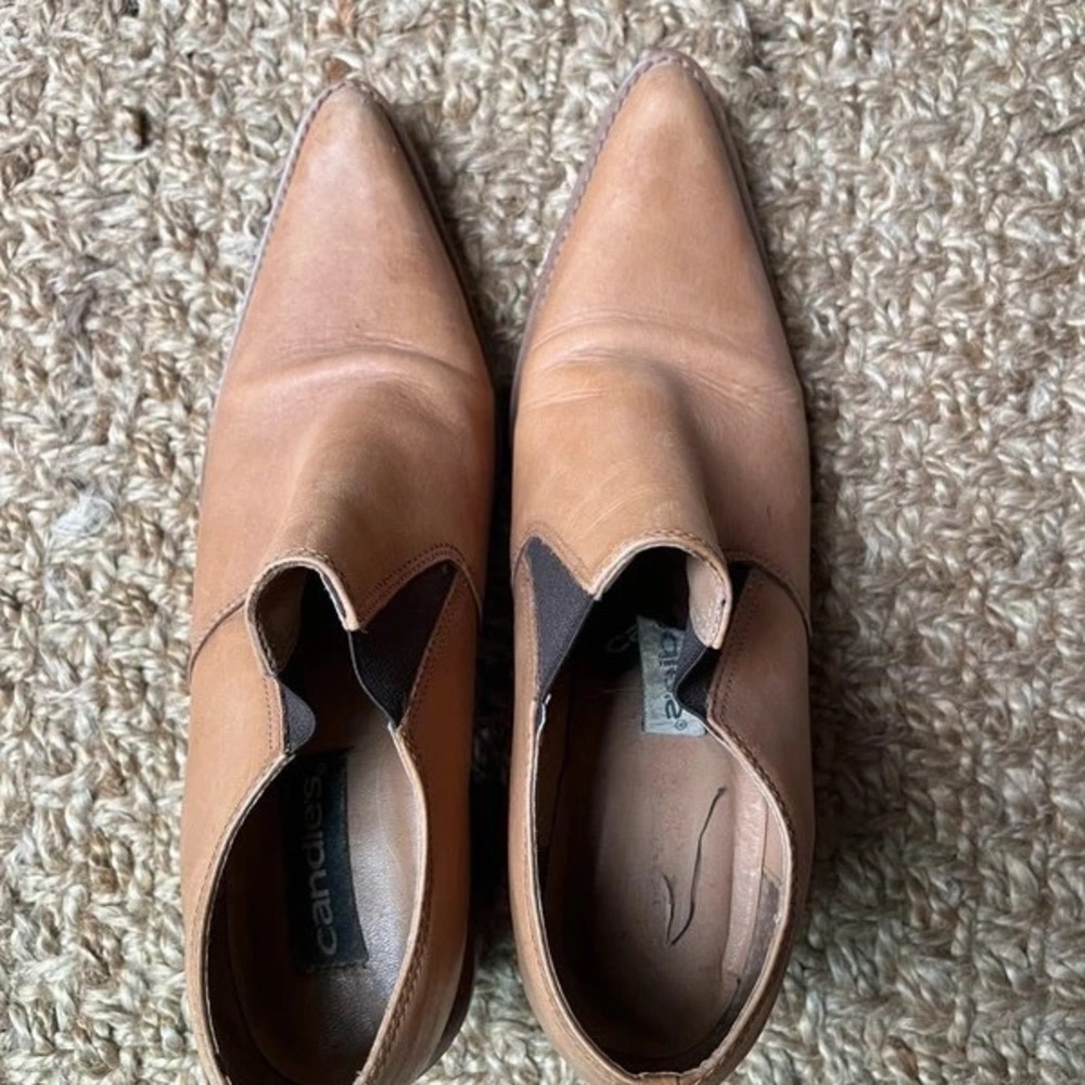 Candie's Tan Pointed Leather Slip-On Loafers